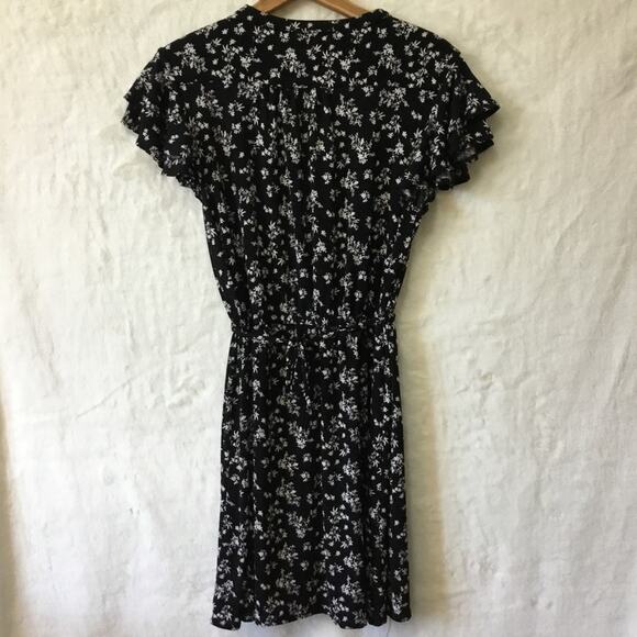 MNG Black Ruffle Cap Sleeve Floral Mini Dress - Picture 9 of 14